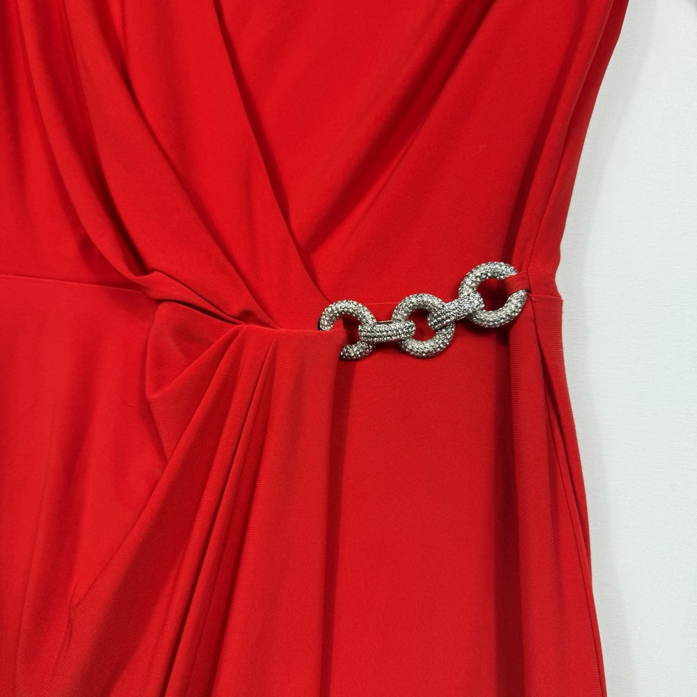 Lauren Ralph Lauren Red Faux Wrap Dress with Jewel Detail Womens Size 2 - Picture 8 of 9